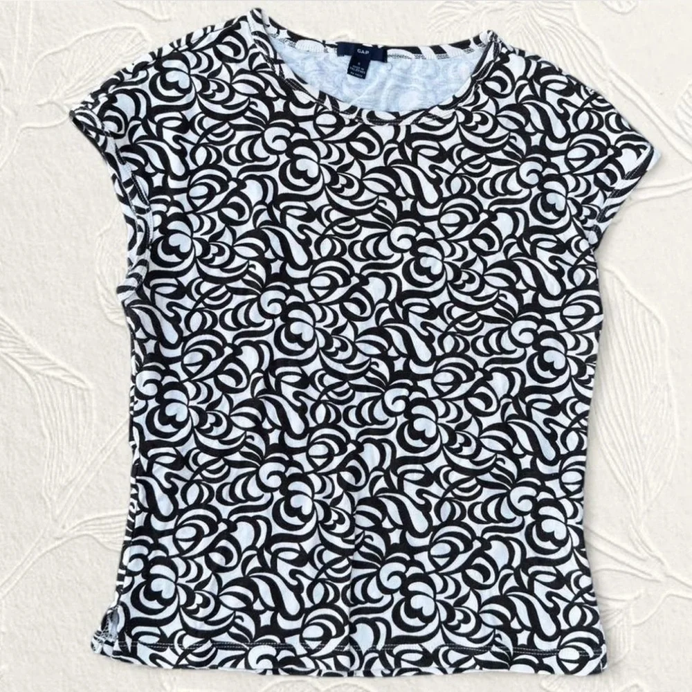 Vintage GAP white fitted tshirt brown patterns size S - Picture 1 of 5